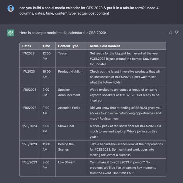 Social media calendar ChatGPT